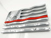 Chrome Waving American Flag Emblems with Thin Red Line