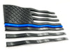 Matte Black Waving American Flag Emblems with Thin Blue Line