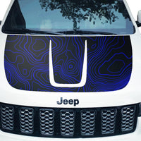 Customizable Topographic Topo Hood Decal Blackout Wrap compatible with Jeep Grand Cherokee WK 2011-2022