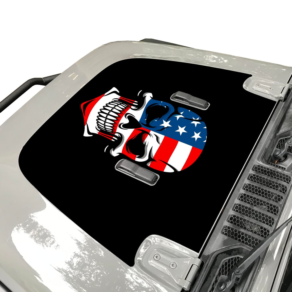 American Flag Punisher Skull Hood Decal Compatible with 2018-2024 Jeep Wrangler JL & Gladiator JT 07