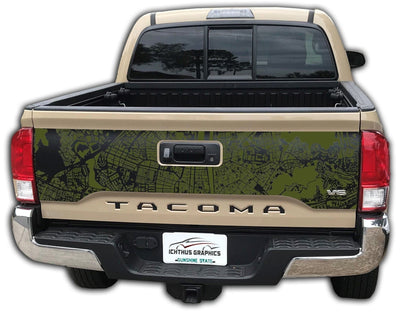 Custom 2016-2023 Toyota Tacoma tailgate Map Overlay blackout graphics decal