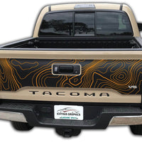 Custom Topographic Toyota Tacoma tailgate blackout graphics decal 2016-2023