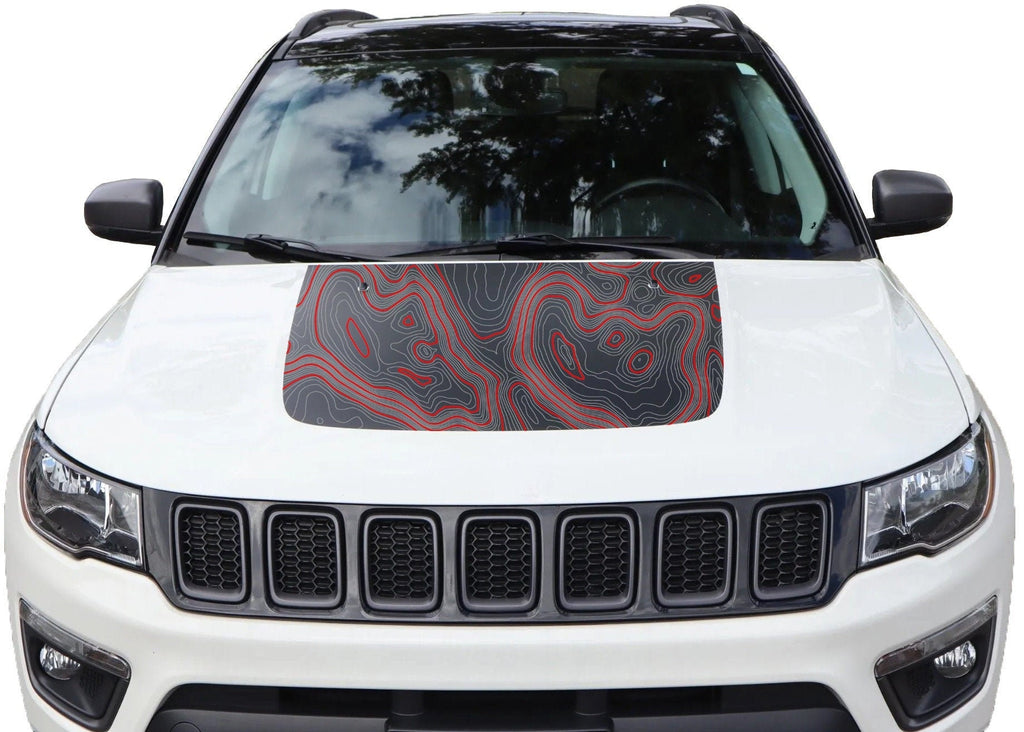 Topographic Topo Hood Decal compatible with Jeep Compass 2007-2023 Topo 02