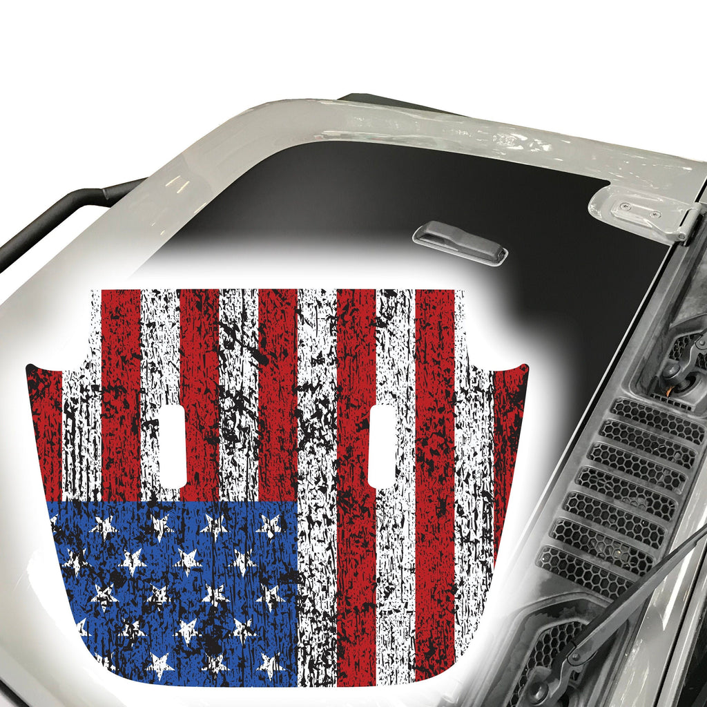 Distressed American Flag Hood Decal Compatible with Jeep Wrangler JL & Gladiator JT 2018-2024 02