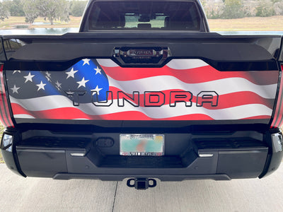 Custom 2022-2024 Toyota Tundra American Flag Tailgate graphics decal Blackout with vinyl inserts for letters