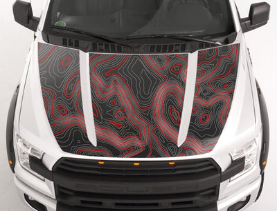 Customizable Topographic Hood Wrap Blackout Decal compatible with F150 2015-2020 Topo 02