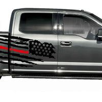 F150 Distressed American Flag Graphics - Red, Blue, Green Line