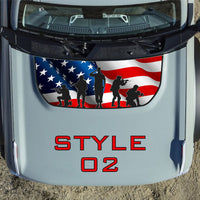 Customizable American Flag Soldier Silhouette Hood Decal fits 2021-2024 Ford Bronco