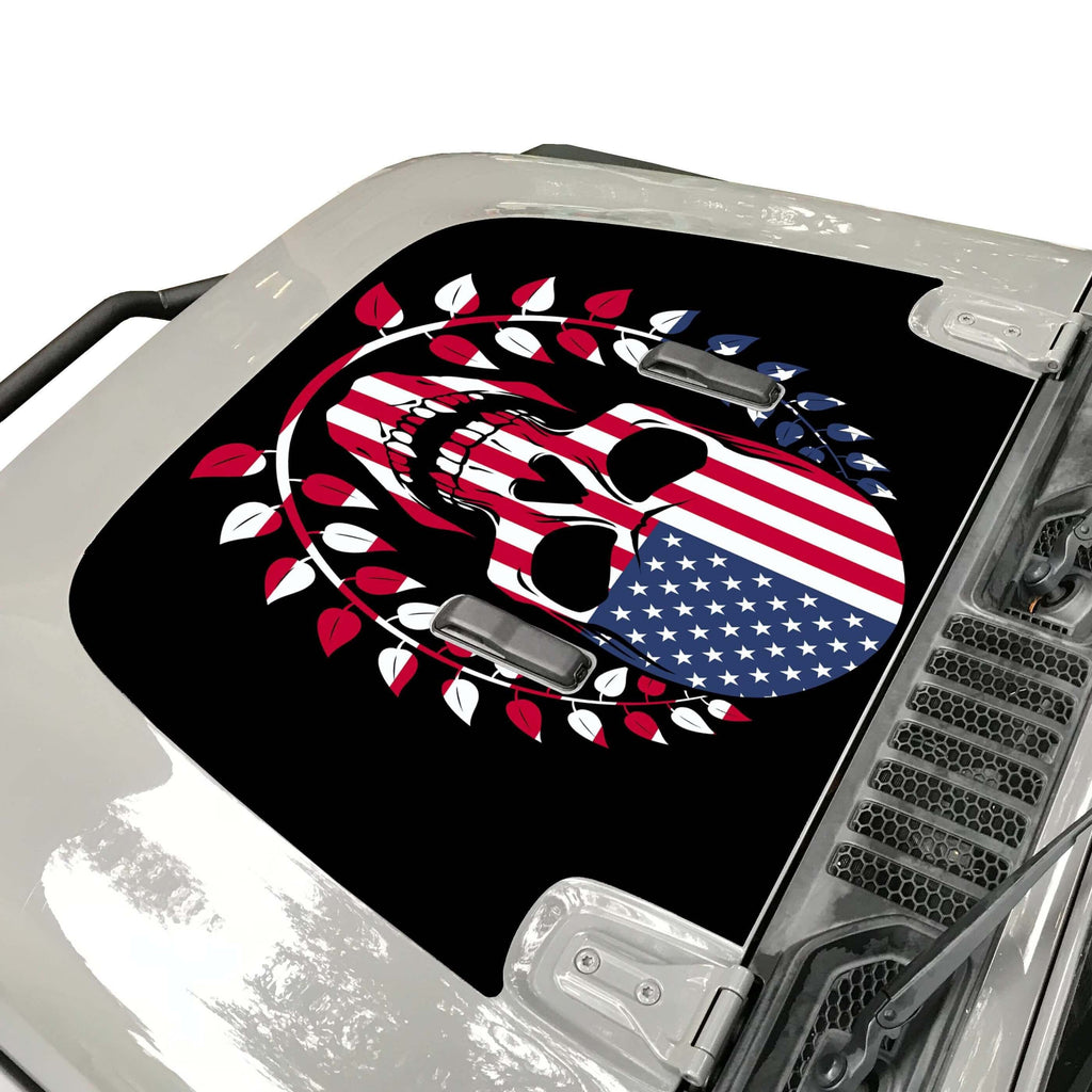 American Flag Punisher Skull Hood Decal compatible with 2018-2024 Jeep Wrangler JL & Gladiator JT