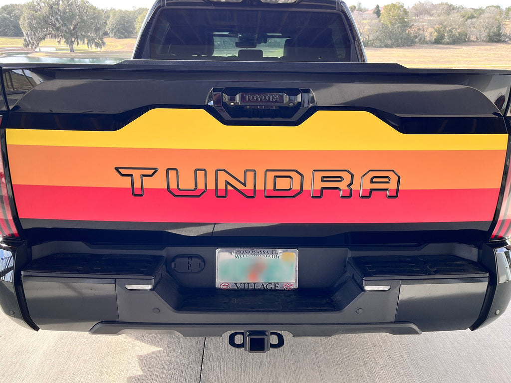 Custom 2022-2024 Toyota Tundra Retro Tailgate graphics decal with vinyl inserts for letters