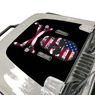 American Flag Punisher Skull Hood Decal compatible with Jeep Wrangler JL & Gladiator JT 2018-2022 01