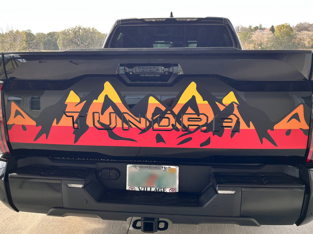 Custom Toyota Tundra Retro Mountain Scene Tailgate graphics decal 2022-2025 Blackout with vinyl inserts for letters