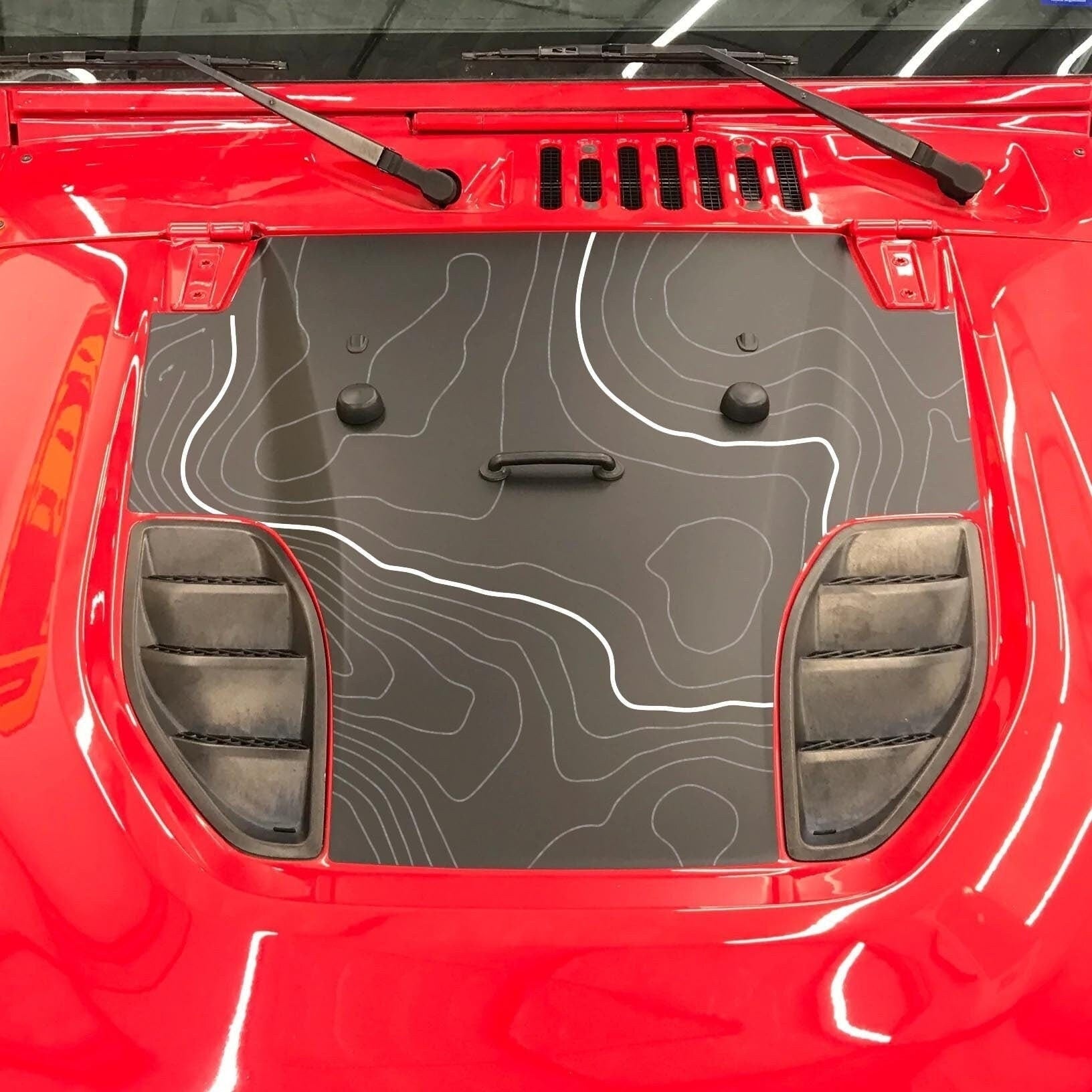 Premium Customizable Topographic Hood Decal compatible with Jeep Wrang