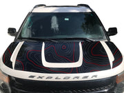 Custom Topographic Topo Hood Wrap Blackout Decal compatible with 2013-2015 Ford Explorer Topo 01