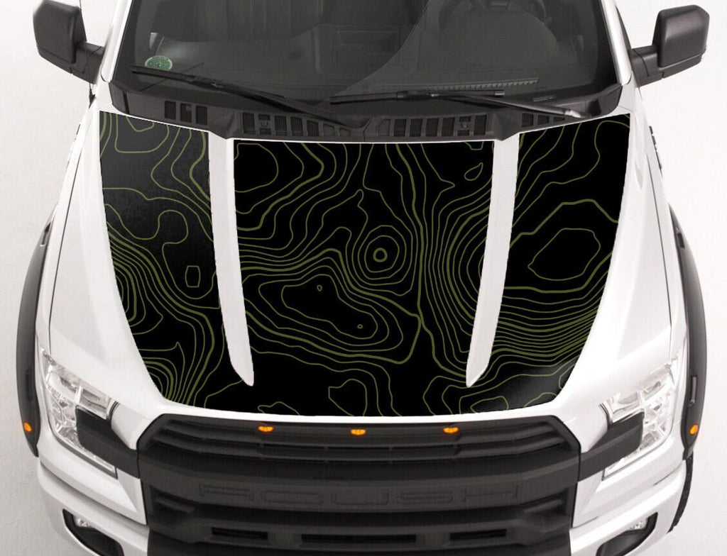 Customizable Topographic Hood Wrap Blackout Decal compatible with F150 2015-2020 Topo 01