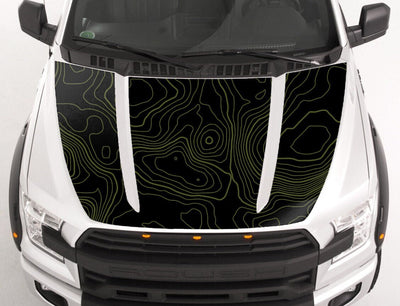 Customizable Topographic Hood Wrap Blackout Decal compatible with F150 2015-2020 Topo 01