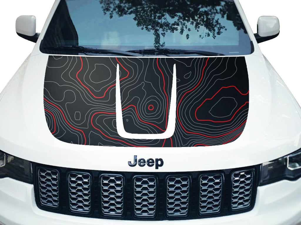 Customizable Topographic Topo Hood Decal Blackout Wrap compatible with Jeep Grand Cherokee 2011-2022 Topo01