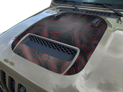 Topographic Topo Hood Decal compatible with 2018-2024 Jeep Wrangler JL and Gladiator JT Mojave Hoods Topo 02