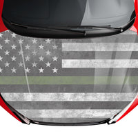 Premium Customizable Thin Green Line American Flag Hood Wrap Vinyl (52" x 72") 10 Year Wrap Vinyl for Vehicles