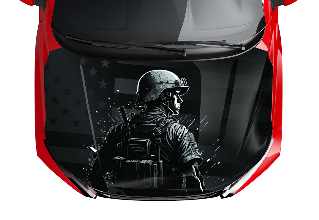Military Soldier American Flag Hood Wrap Vinyl (52 Military Soldier American Flag Hood Wrap Vinyl (52
