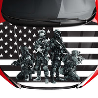 Military Soldier American Flag Hood Wrap Vinyl (52" x 72") 10 Year Wrap Vinyl for Vehicles 4SF