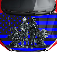 Military Soldier American Flag Hood Wrap Vinyl (52" x 72") 10 Year Wrap Vinyl for Vehicles 4SF