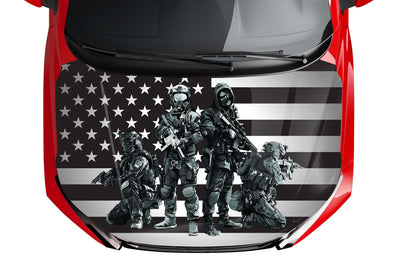 Military Soldier American Flag Hood Wrap Vinyl (52