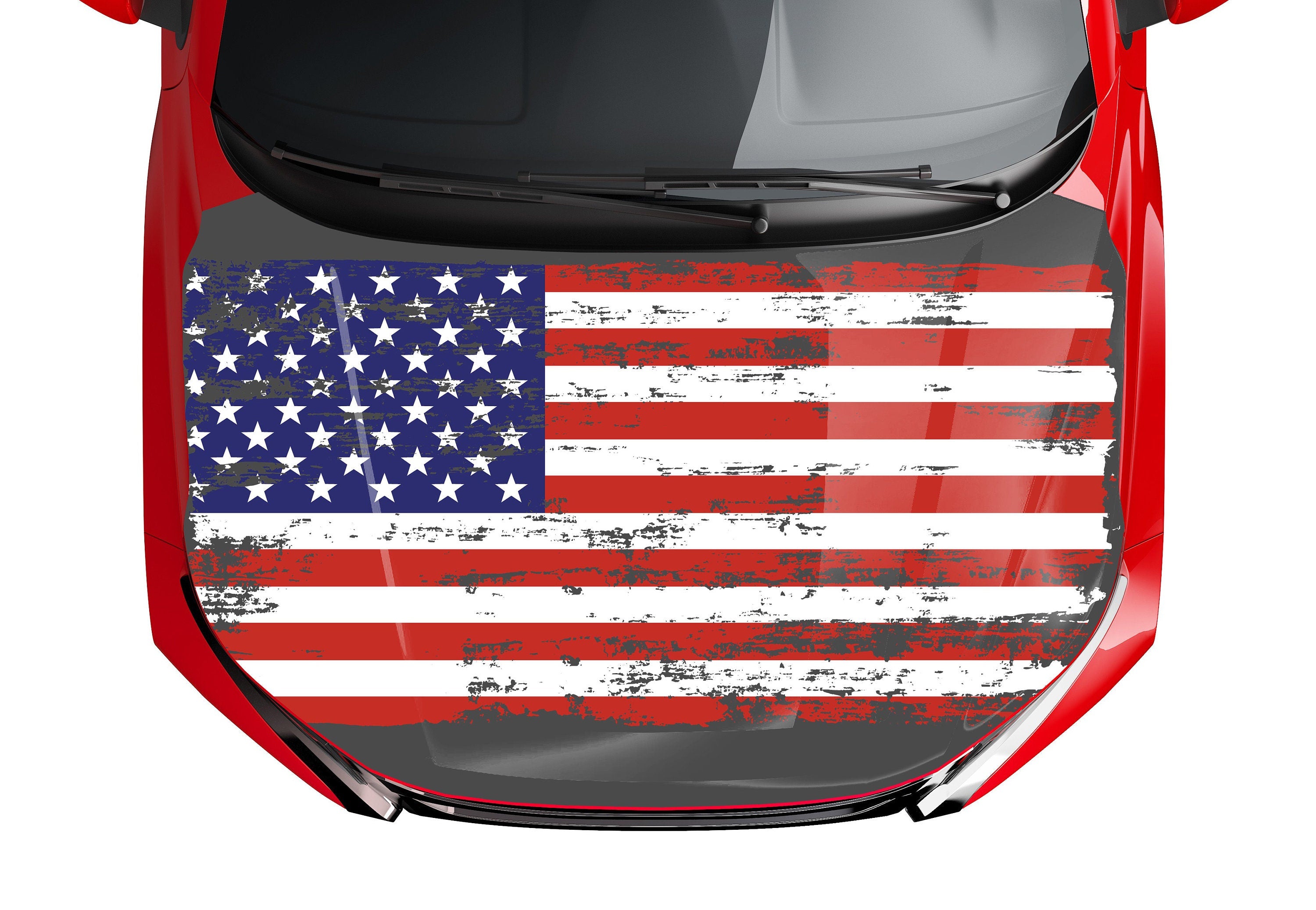 American Flag Cubed Vinyl 2024 Hood Wrap Bonnet Decal Sticker Graphic Universal Fit