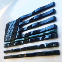 Gloss Black Waving American Flag Emblems with Thin Green Line