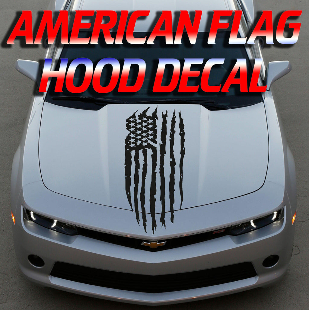 distressed american flag hood graphics