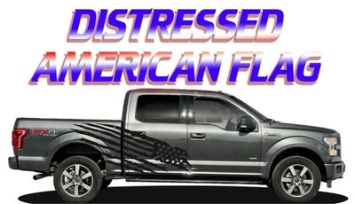 F150 Distressed American Flag Graphics - Red, Blue, Green Line