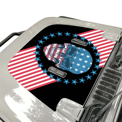 American Flag Punisher Skull Hood Decal compatible with Jeep Wrangler JL & Gladiator JT 2018-2022 03