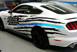 Extra Large 2005-2021 Ford Mustang Distressed American Flag Side Graphics 3M Vinyl