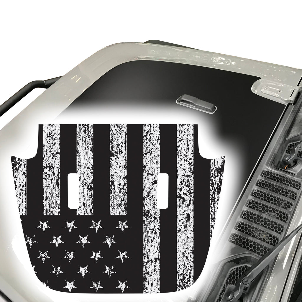 Distressed American Flag Hood Decal Compatible with Jeep Wrangler JL & Gladiator JT 2018-2022 03