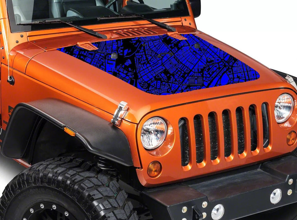 Map Overlay Hood Decal compatible with Jeep Wrangler JK 2007-2018 3M Vinyl 01