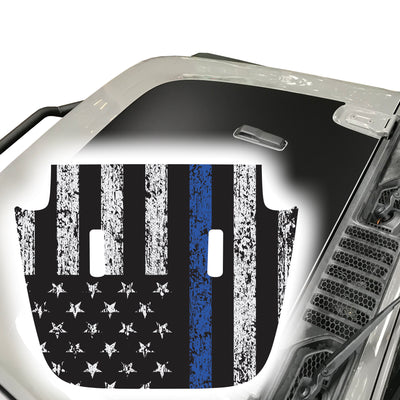 Distressed American Flag Thin Blue Line Hood Decal Compatible with Jeep Wrangler JL & Gladiator JT 2018-2022 05