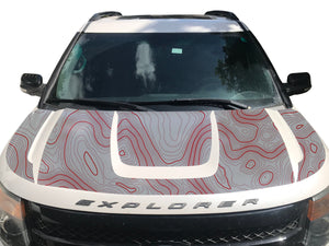 Custom Topographic Topo Hood Wrap Blackout Decal compatible with 2013-2015 Ford Explorer Topo 02